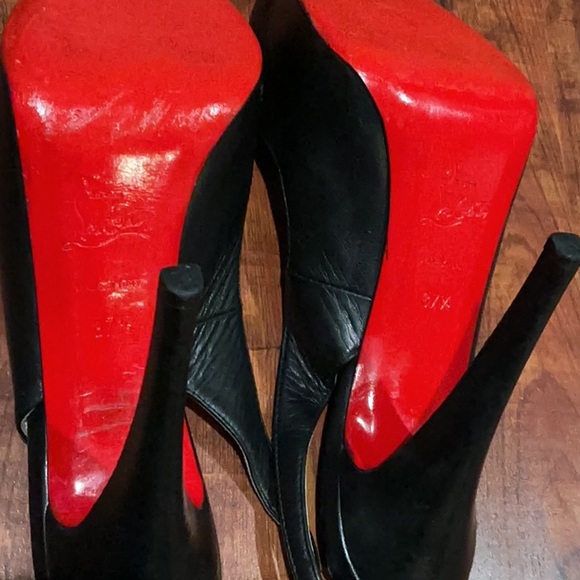 Christian Louboutin Black Patent Leather Peep-Toe Heels - Picture 7 of 15